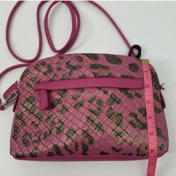 Sharif Brand Leopard Animal Print Crossbody Leather Embossed Bag Gold Overtones - Picture 5 of 7